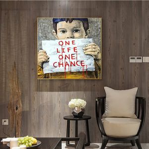 Graffiti Cartoon Boy Girl Text Globe Floating Bottle Canvas Painting Posters And Prints Modern Wall Art Pictures For Living Room
