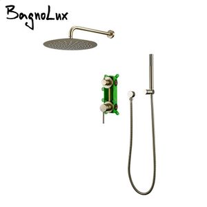 Bathroom Shower Heads Wall Mounted Brushed Gold System Faucet Set Bagnolux Brass for 8 12" Rain Head And Handheld Holder Hose 231118