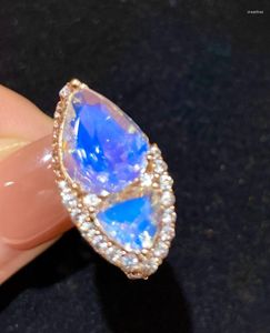 Küme halkaları lr ince mücevher 18k altın AU750 Sri Lanka Origin Doğal Moonstone Taş 3.65ct Kadınlar için Kadınlar