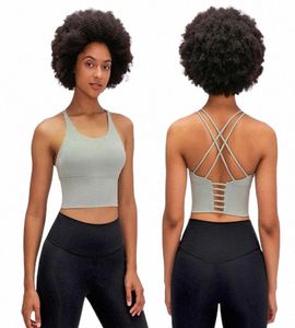 Solidny kolor Cross Thin Straps Tank Joga Top Classic Sport Bra Kamic fitness Kamizelka fitness SMA Sling Training Ubrania z wyjmowanymi filiżankami Seksowne bielizny Lady Girls3635627