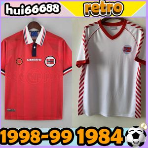 レトロノルウェイズサッカージャージレトロ1984 1998 1999 BERG BJORNEBYE T. A. FLO REKDAL MINI HAALAND HOME 1985 1998 1999 84 85 98 99 SOLSKJAERフットボールシャツ