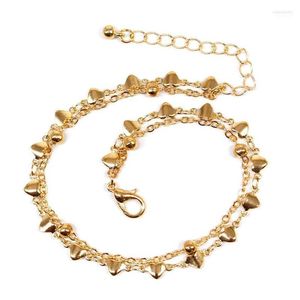 Anklets Charm Beaded Heart-shaped Pendant Zinc Alloy Chain Anklet Femme Girl Gifts Summer Beach Leg Bracelet For Women Seau22