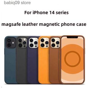 Cell Phone Cases New 2022 Leather Magnet Case For Magsaf* Cover For iPhone 14puls 13 Pro Max 12 Mini Wireless Charging Drop Protect Covers T230419