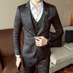 Ternos masculinos 2023 Autumn Mens Wedding Party Conjunto de botão único Blazer Coat Slim Fit Straight Pants 3 Peças Business Casual Suit