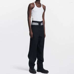 Herrdräkter avslappnade byxor herr mode street y2k fasta raka byxor unisex vilda hög midja fisknät skarvning pantalon para hombre