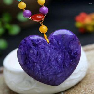 Pendant Necklaces 2023 Ly Genuine Natural Purple Charoite Crystal Necklace Heart Shaped Fashion Women Men Stone 49 53 8mm