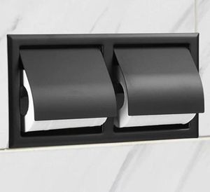 Toalettpappershållare Dubbel infälld toileissue Holder Black All Metal Contruction 304 rostfritt stål badrumsrulle Box8484069