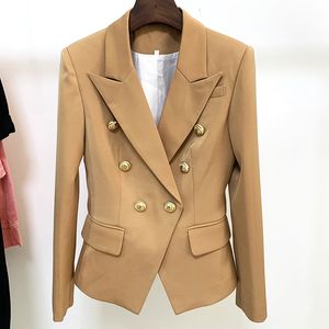 Женские костюмы Blazers High Street EST 2023 Дизайнерская куртка Classic Lion Buttons с двойной грудью Slim Fit Blazer Brown 230418