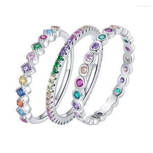 Ringas de cluster delicadas para mulheres coloridas cor de zircão de zircão simples simples empilhamento rosa anel de jóias femininas por atacado Presentes KCR039