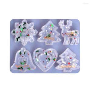 Bakning formar 6hål jul DIY älg Love Bell Keychain Crystal Harts Silikon Mögel Xmas Pendant Craft Supplies Mold Navidad