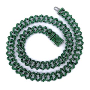 Halsband för männkedja kubanska länk Guldkedjor isade ut smycken Nya 10 mm diamantformade smaragd med strass kubansk halsband tjockt