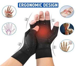 1 Pair Compression Copper Arthritis Gloves Hand Wrist Brace Finger Pain Relief Support Copper Fiber Antislip Therapy Gloves6941525