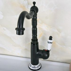 Kitchen Faucets Washbasin Faucet Black Finish Brass Single Handle Hole Deck Mounted Swivel Spout And Bathroom Sink Mixer Tap 2nf651