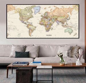 La mappa politica del mondo Retro pittura su tela 5 dimensioni Vintage Wall Art Poster Aula Decorazione della casa Materiale scolastico per bambini1826198