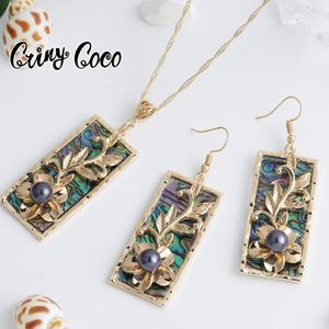 Naszyjne kolczyki Zestaw Cring Coco Women's Abalone Shell Woman Hawaiian and Gold Planed biżuteria na kobiety ślub