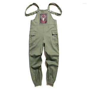 Men's Pants Japanese Bib Overalls Locomotive Street Dance Loose Cotton And Linen Yellow Pink Black Green