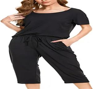 Abbigliamento da casa da donna Pigiama Set Pantaloncini Set da salotto morbidi Pigiama da notte a maniche corte carino con tasche Nero6229835