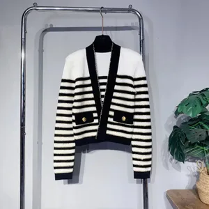 BA038 Kobiety Office Mundur Style Style Wysokiej jakości luksusowy Jacquard Knitted Swater sweter A-line spódnica żeńskie garnitury