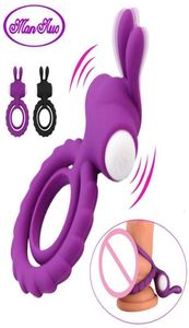 Sex Toy Massager Soft Silicone Dual Vibrating Cockring Cock Penis Ring Vuxna leksaker för män Par Förbättra hårdare erektion1750559