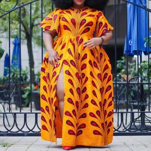 Plus Size Dresses African Casual Printed Long Dress With Round Neck Slit For Women's Party Fashion