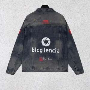 BLCG LENCIA Джинсовая куртка Мужское и женское пальто Повседневная хлопковая джинсовая куртка-бомбер с отложным воротником и длинными рукавами 11862