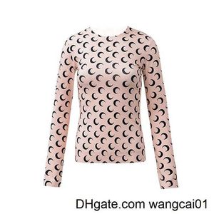 Wangcai01women의 티셔츠 디자이너 Finine Womens T Shirts 옷 섹시한 달 인쇄 상단 인쇄 스타일리스트 여성 Long Seve 그래픽 티 튜닉 Koszulka Damska Crescent