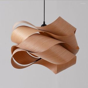 Pendant Lamps 2023 Wood Skin Hanging Creative Bar Led Lights Modern Loft Dining Room Nordic Kitchen Lighting Fixtures