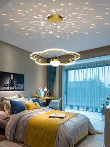 Chandeliers Modern Acrylic Led Chandelier For Bedroom Dining Room Kitchen Gold Pendant Lamp Remote Control Light Starry Sky Projection