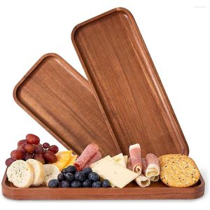 Plates 30x13cm Solid Acacia Wood Serving Trays Rectangular Wooden Platters With Raised Lip For Charcuterie Appetizers Cheese Board
