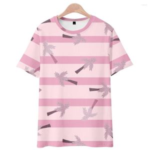 Men's T Shirts Hawaiian Coconut Tree Beach 3D Summer T-shirt Pink Color Short-sleeved Women Men Horizontal Stripes Fashion