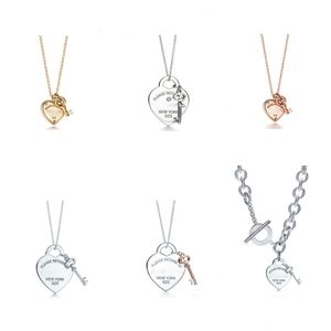 Designer Classics 925 Sterling Silver Heart Key Gold Plated Diamond Necklace Popular Love Pendant Collar Chain