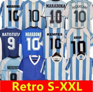 Retro 1986 Jersey de futebol Maradona Caniggia 1978 1996 Camisa de futebol Batistuta 1998 Riquelme 2006 1994 Ortega Crespo 2014 2010 Argentinas Simeone Zanetti 2001 Veron