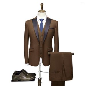 Men's Suits Wedding Men Blazers Pants Vest Set Marriage Groom Dress Suit Theater Plus Size Slim Fit Male 3 Pcs 6 Colors