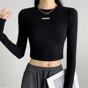 Women's T Shirts White Long Sleeve T-shirt For Women Solid Basic Crop Tops Sexy Navel Tshirt Fashion Korean Tees Shirt Blouse Female Y2k