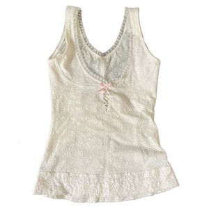 Damen Tanks Camis Maemukilabe 2000er Jahre Retro Weste Y2K Quadratischer Kragen Crop Top Süße Schleife Weiße Spitzenbesatz Tank Tops Fairycore Grunge Vintage Chic Kleidung 230419