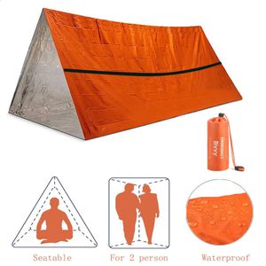 Utomhus Gadgets 2 Persons Emergency Shelter Bivy Survival Tent Kit Mylar Tube Sleeping Bag Waterproof SOS Thermal Filt återanvändbar 231118