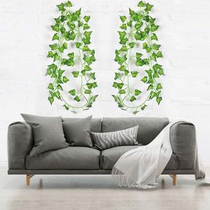 Dekorative Blumen 100 Stuk Leaf 2.4M Home Decor Kunstmatige Girlande DIY Fake Planten Vine Gebladerte Bloemen Creeper Groen Krans Efeu