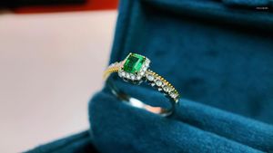 Cluster Rings JY Solid 18K White Gold Nature Green Emerald 0.26ct For Women Birthday's Presents Fine Jewelry