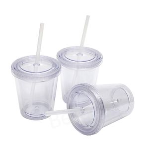 Stroharten transparente Wasserflaschen 12 Unzen Doppelwand Plastikbecher 350 ml klarer Becher mit Strohhalmgetränken Trinkbecher Vaso de Plastico de Doble de 12 oz