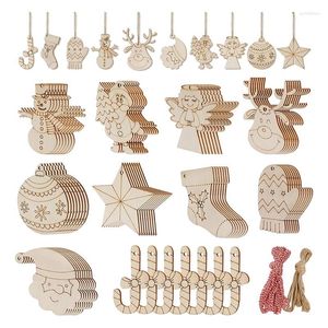 Figurki dekoracyjne 80pcs Niedokończone drewniane ozdoby świąteczne DIY Drewniane plasterki rzemieślnicze wisiorek dla dzieci 10 stylów