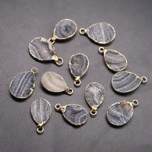 Pendant Necklaces Natural Water Droplets Pendants Irregular Raw Stone Gold Edge Milky Way Reiki Charms Agate Jewelry Gift 6Pcs WholesalePend