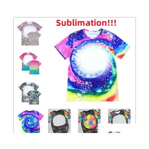 Andra festliga partier Leopard Print SubliMation Bleached Shirts Heat Transfer Blank Bleach Shirt Polyester Tshirts Us Män W DHMUP