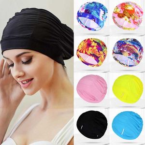 Simningskåpor Kvinnor Simning Cap Långt hår badning Simning Caps Hat Stretch Drape Swim Pool Sport Elastic Nylon Turban For Womens P230418