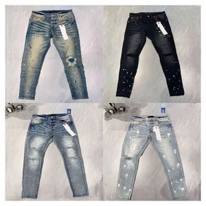 Lila designer mens jeans män knä mager storlek 28-40 motorcykel trendig lång rak hål high street denim grossist 2 bitar