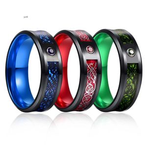 2023 New Designer Ring Band Rings Titanium Steel Red Purple Green Dual Color Dragon Pattern Luminous Stainless Tungsten Jyzx