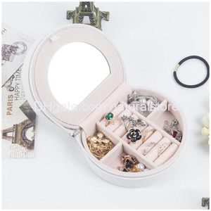 Pudełka biżuterii Fahion Box Organizator PU Skórzane biżuteria z lustrzanymi pierścieniami kolczykami Naszyjnik urodzinowy dla dziewcząt kobiety upuść dhud1
