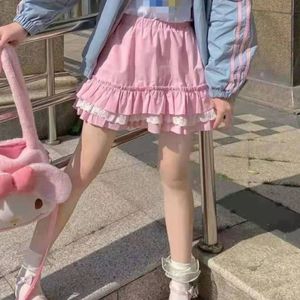 スカートrok lucu estetika y2k wanita berlipat kasual mini berenda merah muda harajuku indie skater lolita sekolah korea 230418