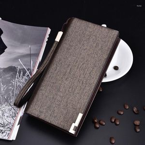 Wallets 2023 Boutique Brand Men's Casual Standard Solid PU Leather Long Wallet Portable Cash Purses Male Clutch Bag