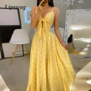 Повседневные платья сексуальные галстук лук Лощин из Boho Long Dress Women Polka Dot Print A-Line Party 2023 Summer Bless Maxi Maxi