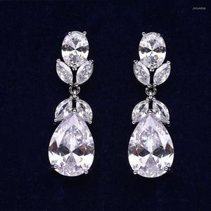 Dangle Earrings KSRA Elegant CZ For Women Water Drop Floral Bridal Wedding Vintage Jewelry Dinner Party Gift